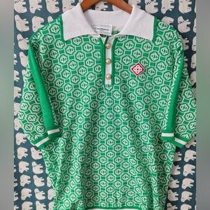 Casablanca Green Patterned Knit Polo Shirt